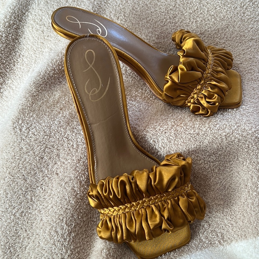 Gold satin heels